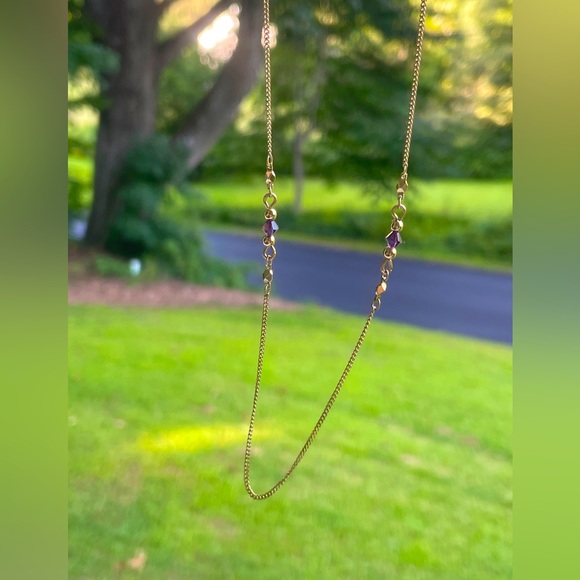 Vintage Monet Dainty Chain Necklace with Purple Crystal Beads - Picture 1 of 8